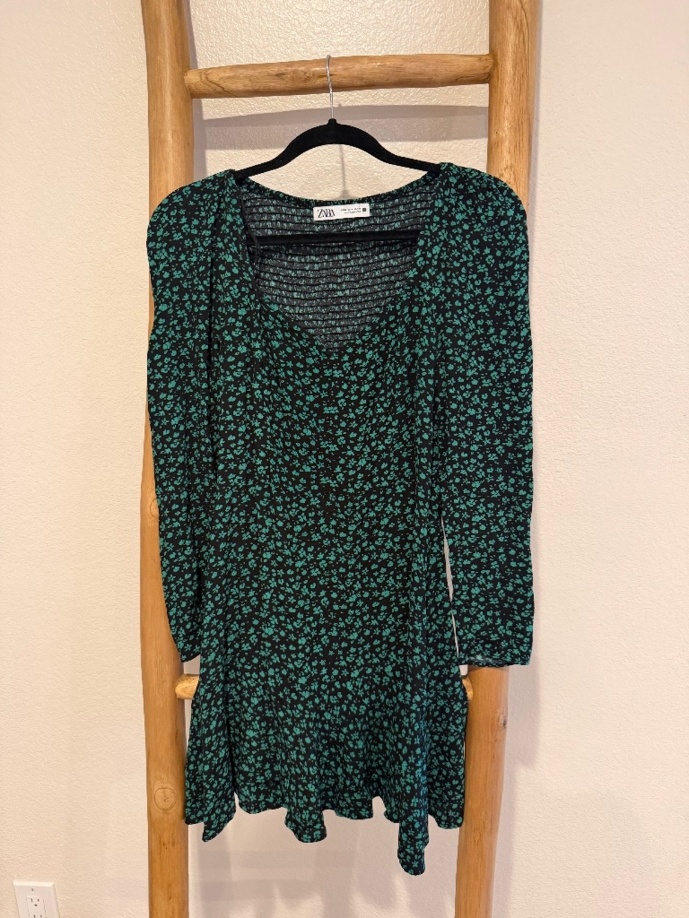Zara black and green long sleeve mini dress